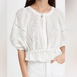 NWT Lucky & Coco Valeria Peplum Cotton Blouse White Women's Size PM